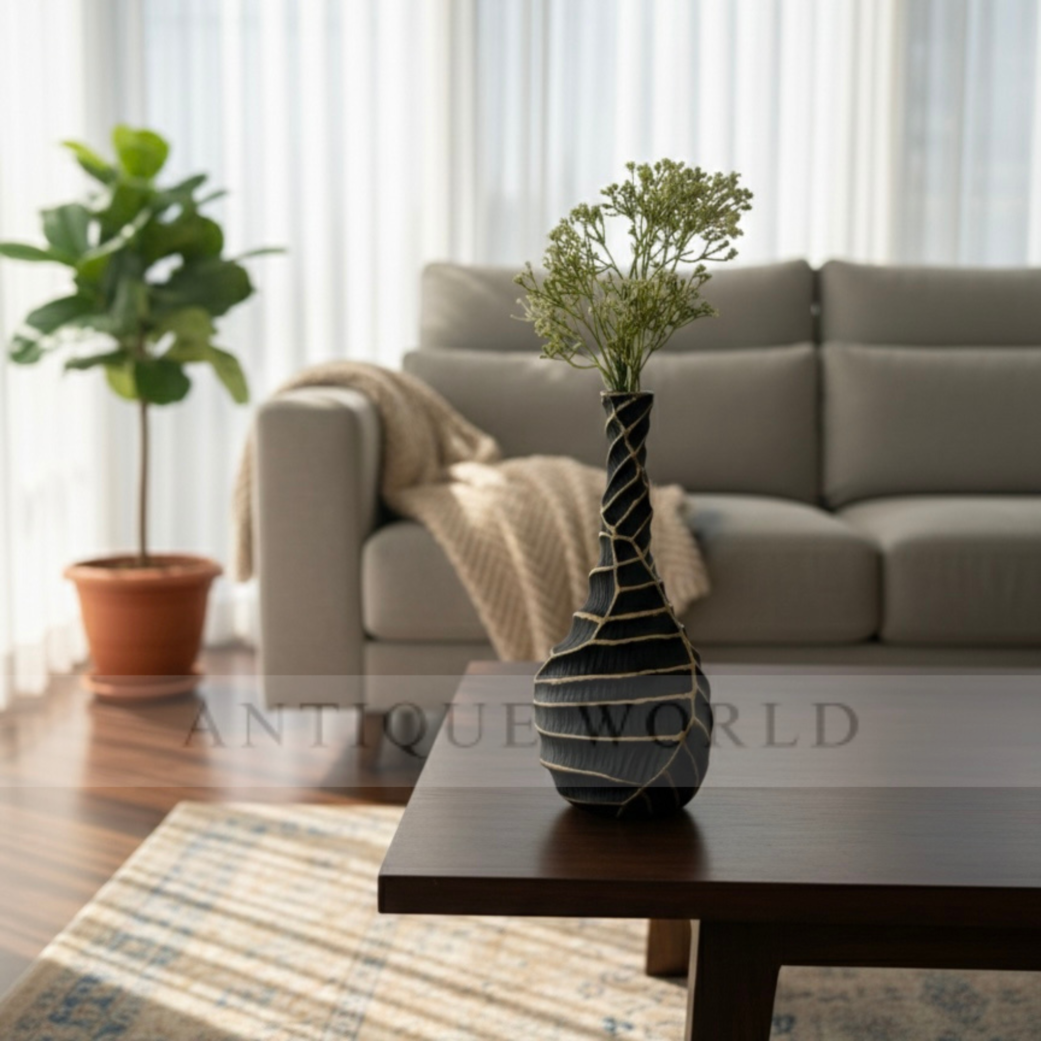 Modern Spiral Ribbed Ceramic Vase