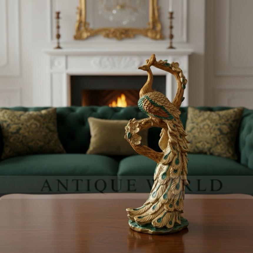 Heavenly Grace Intricate Golden Peacock Centerpiece