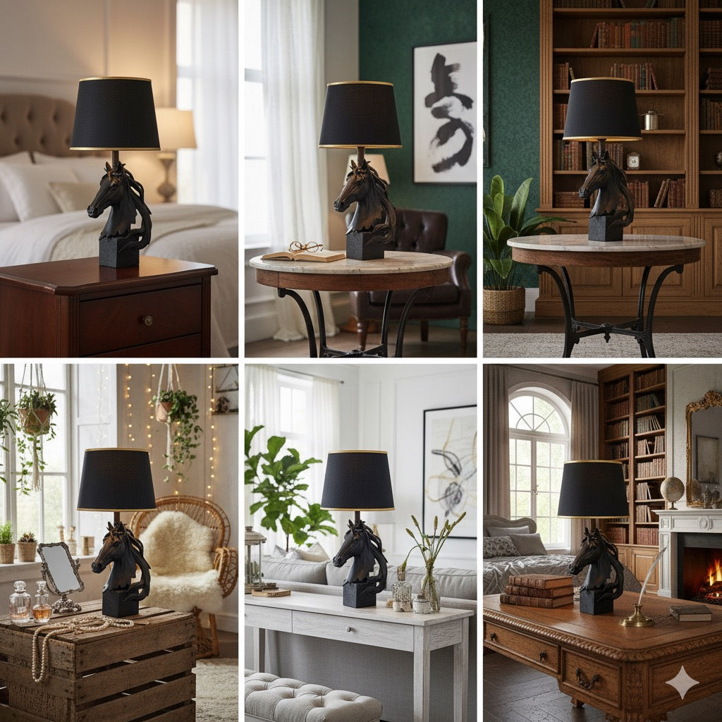 MATT BLACK STALLION HORSE LAMP