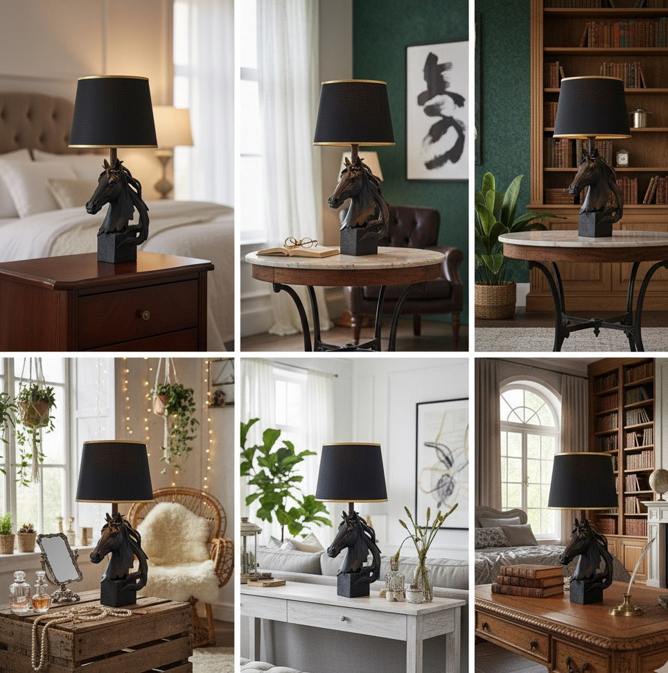 MATT BLACK STALLION HORSE LAMP