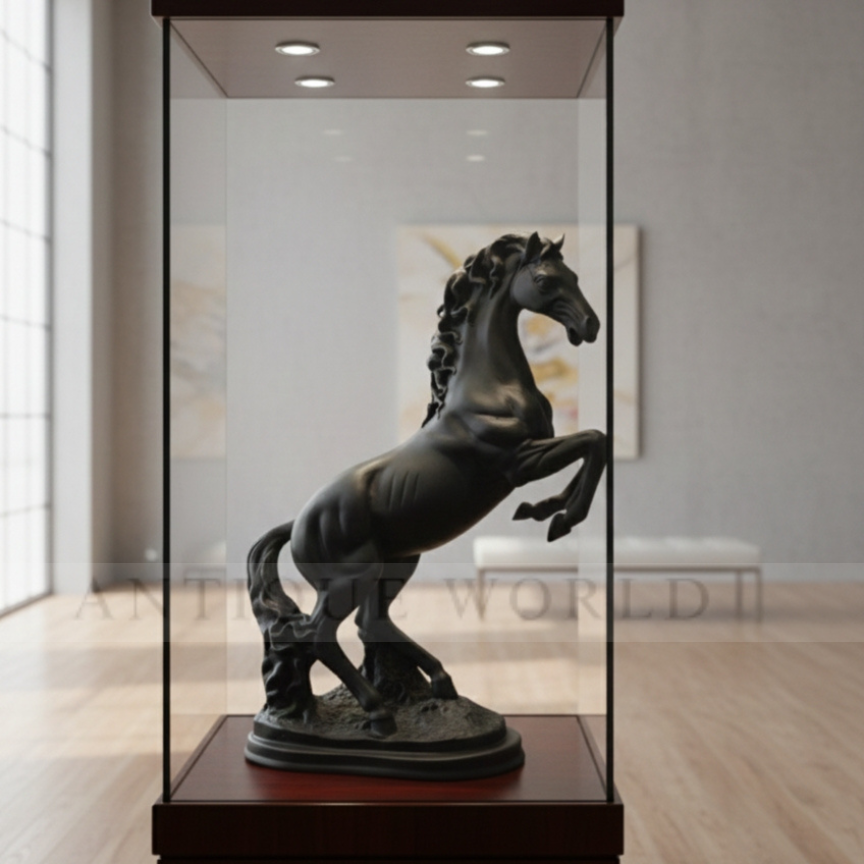 Contemporary Matte Black Galloping Horse Sculpture