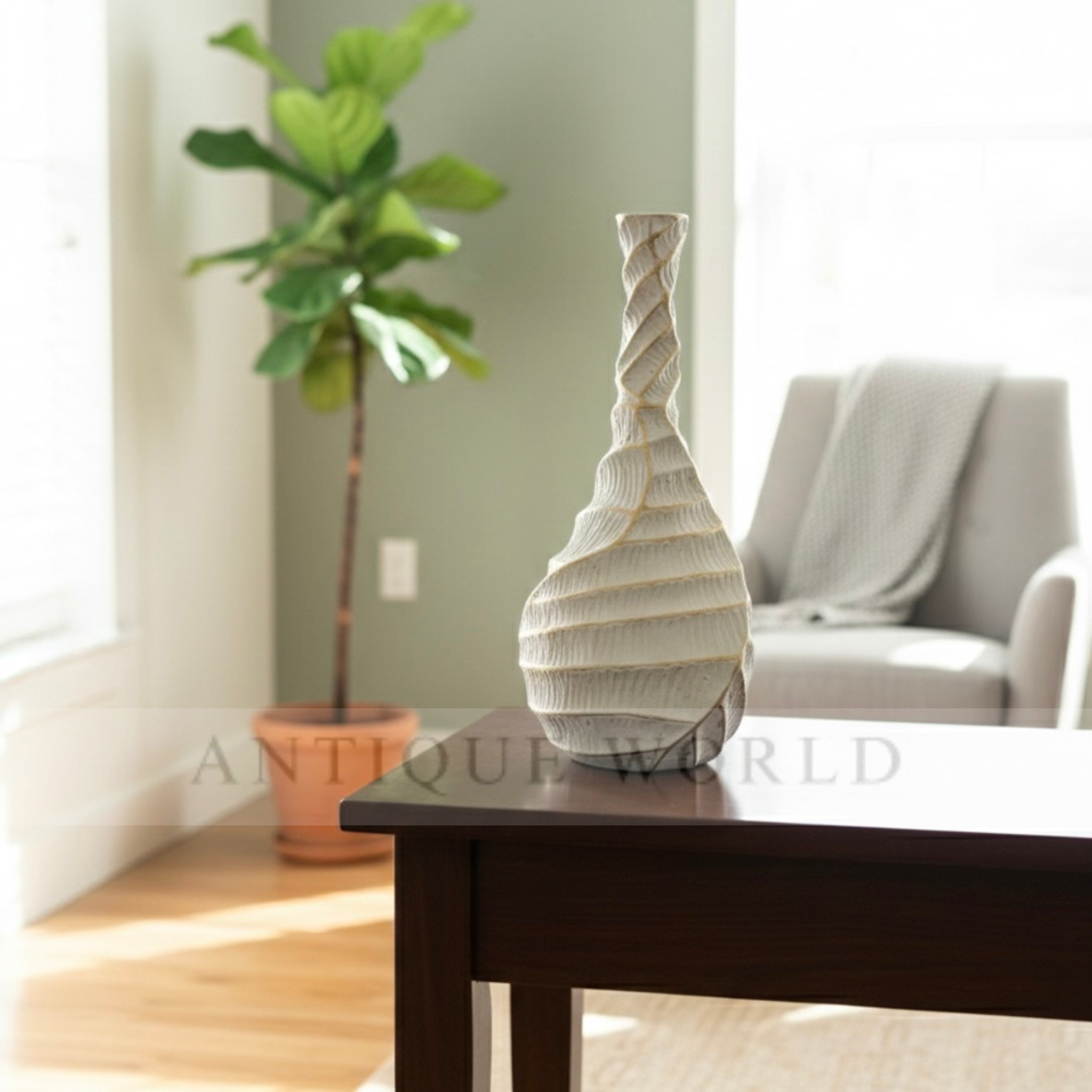 Modern Spiral Ribbed Ceramic Vase