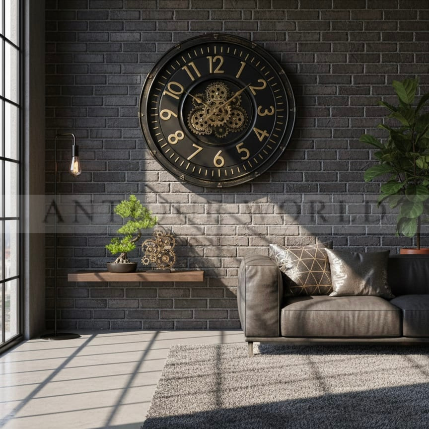 Vintage Styled Wall Clock with Moving Gear