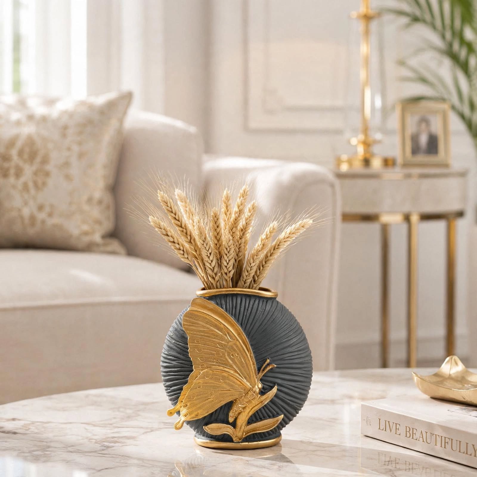 Luxury Black & Gold Butterfly Accent Vase