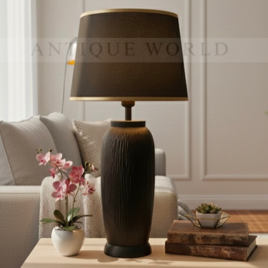 Contemporary Matte Black Table Lamp with Gold Accents