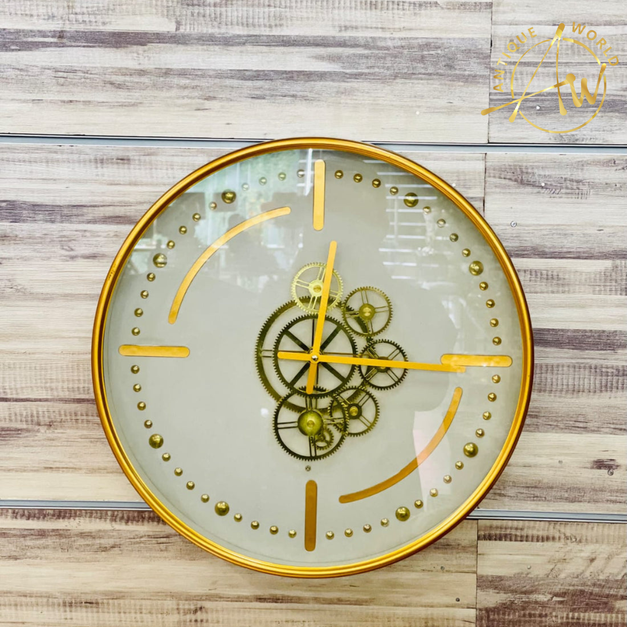 White and Golden Gears Wall Clock