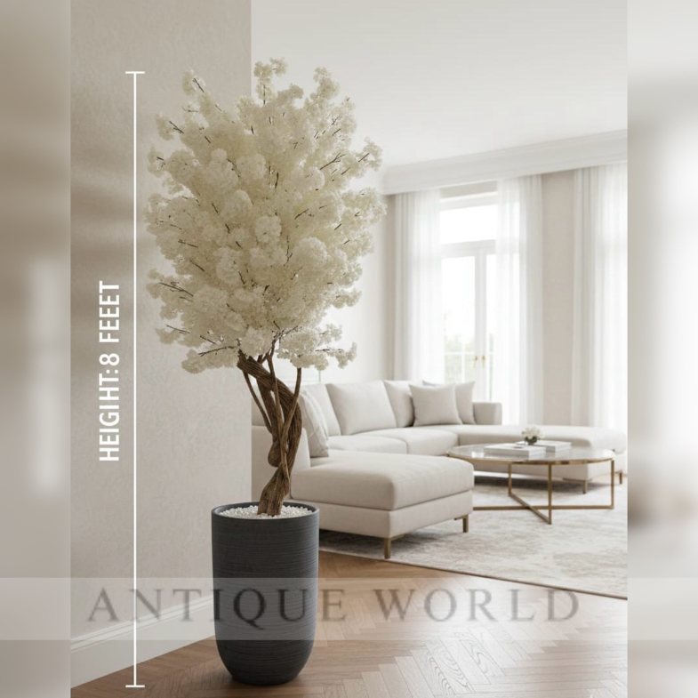 Faux White Cherry Blossom Tree in Modern Planter