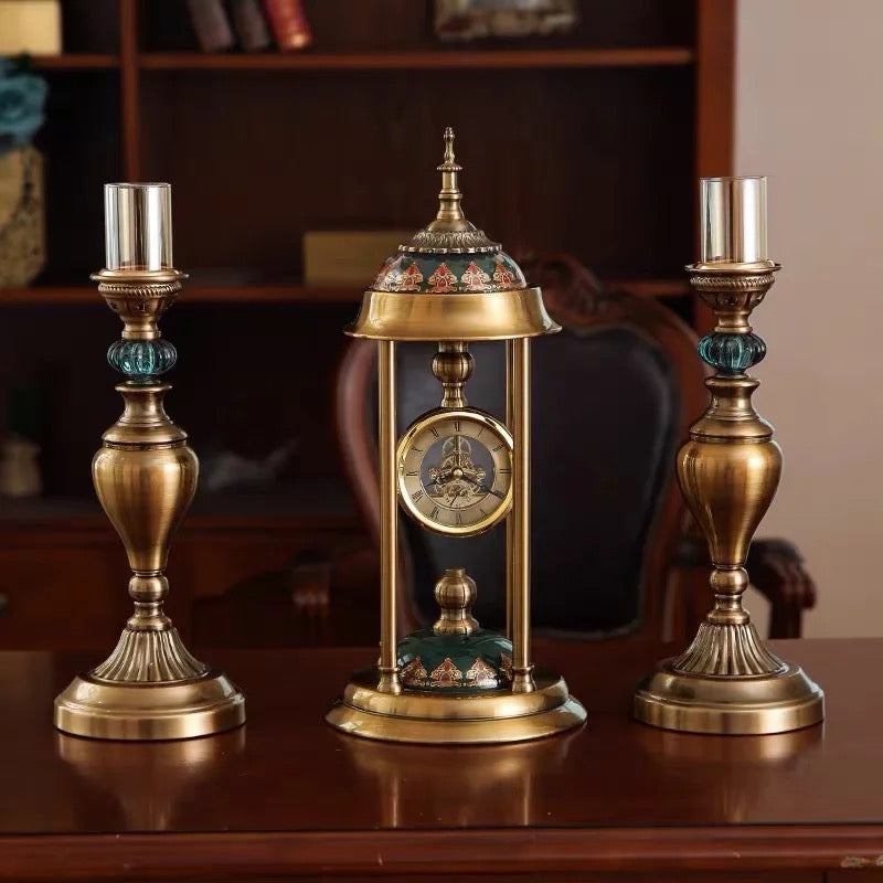European Vintage Metal Table Clock ( 3pc set )