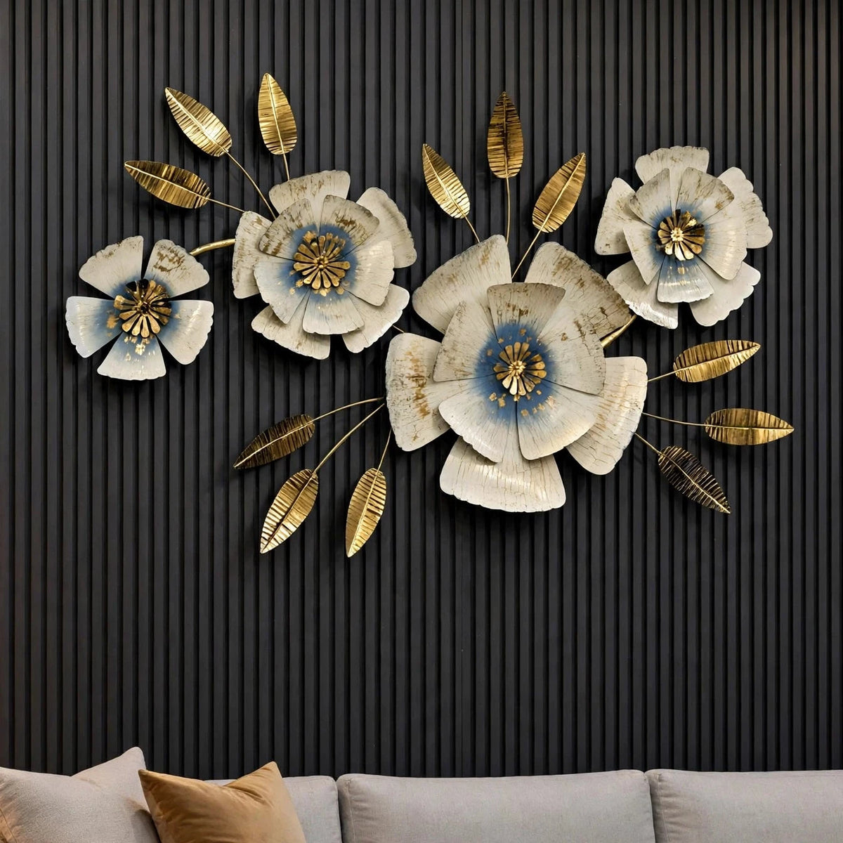 Luxury Golden & Ivory Floral Metal Wall Hanging