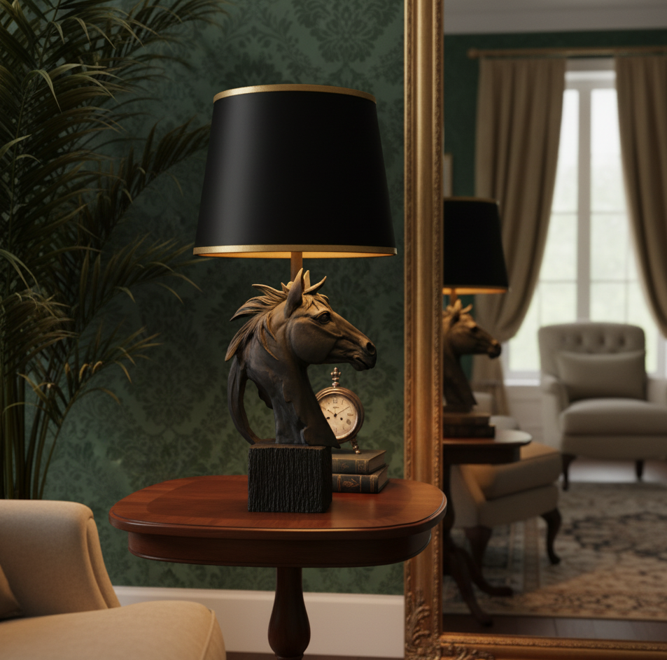 MATT BLACK STALLION HORSE LAMP