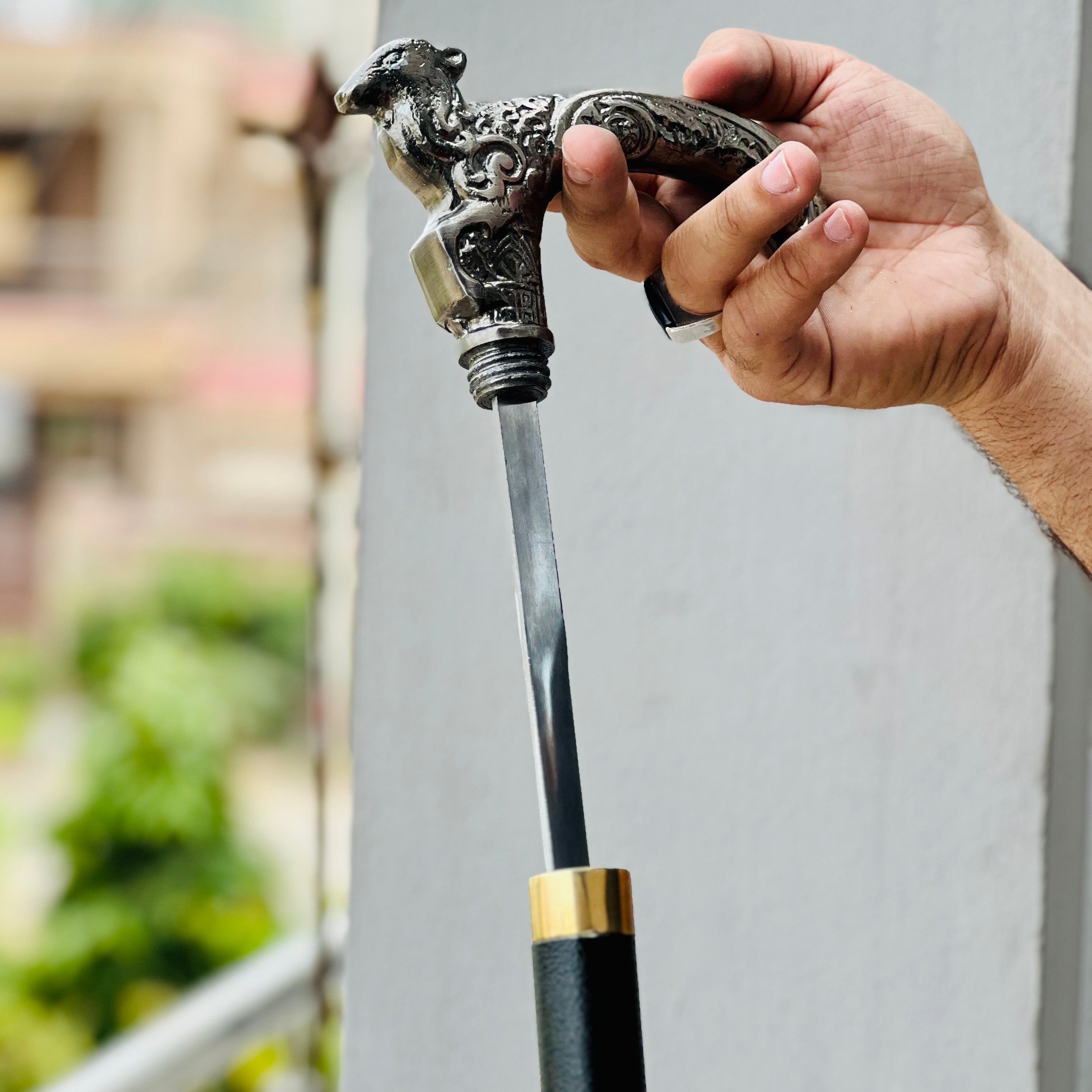 Lion Shaped Walking Cane with Hidden Sword