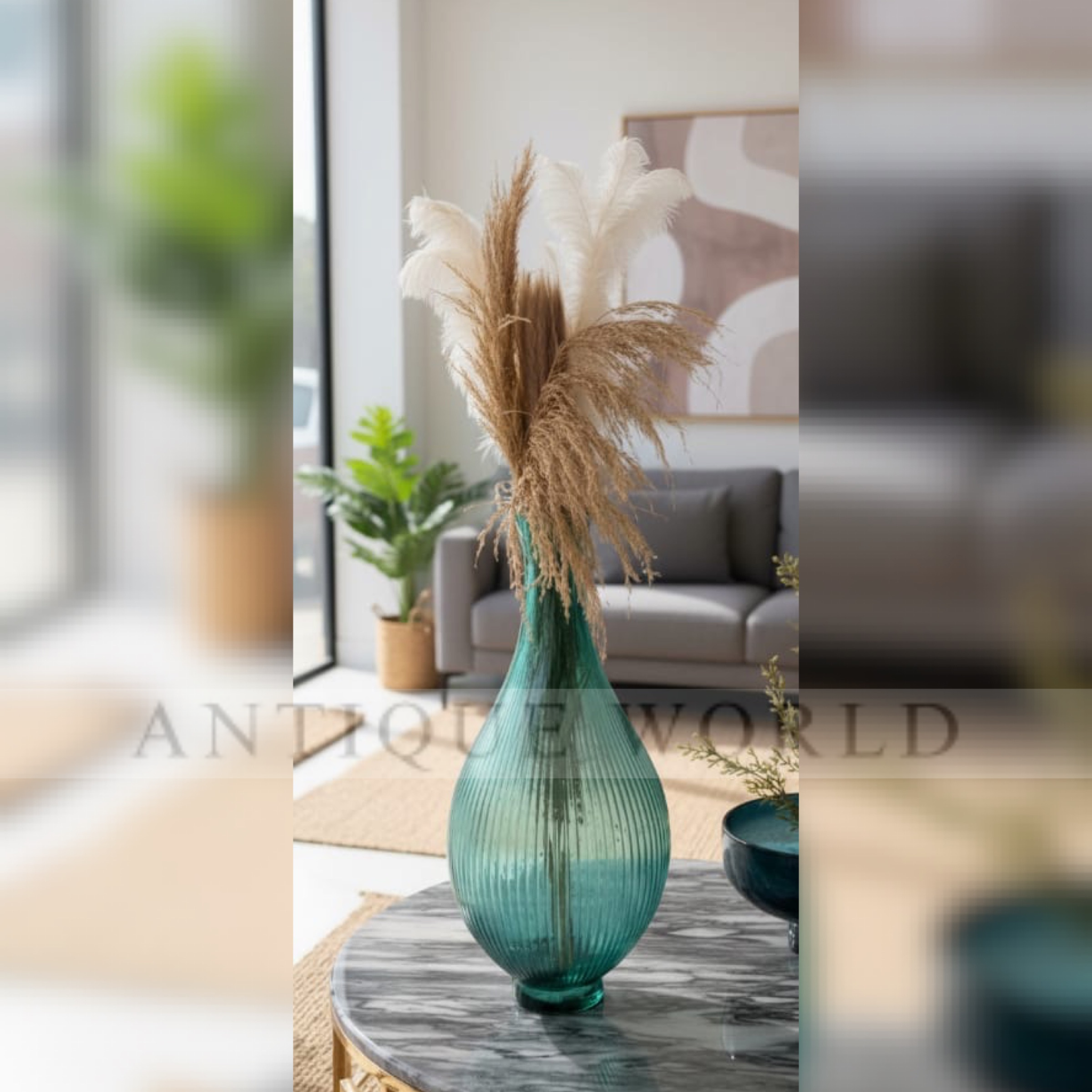 The Ribbed Teal Glass Vase