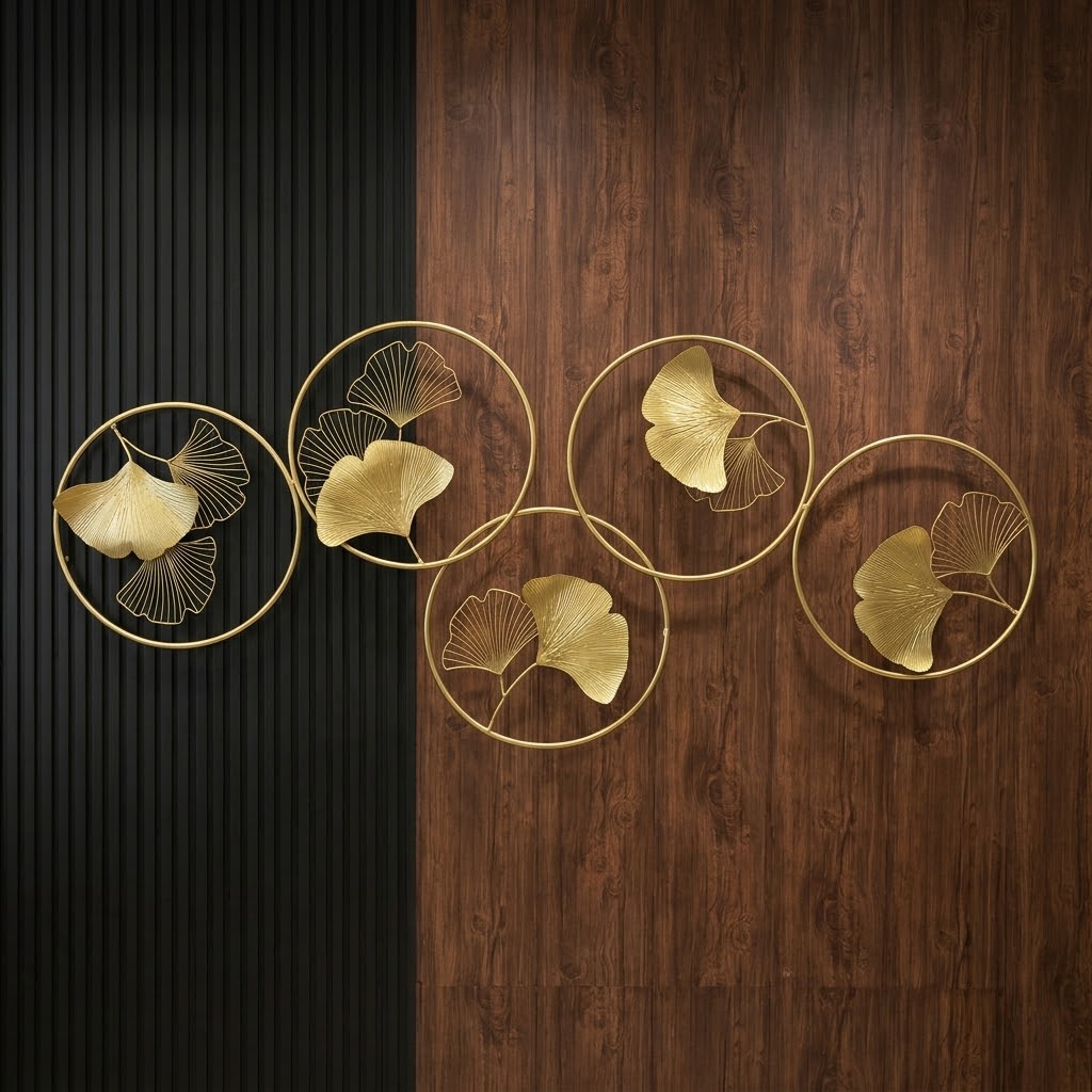 Golden Ginkgo Leaf Circle Elegance Wall Art