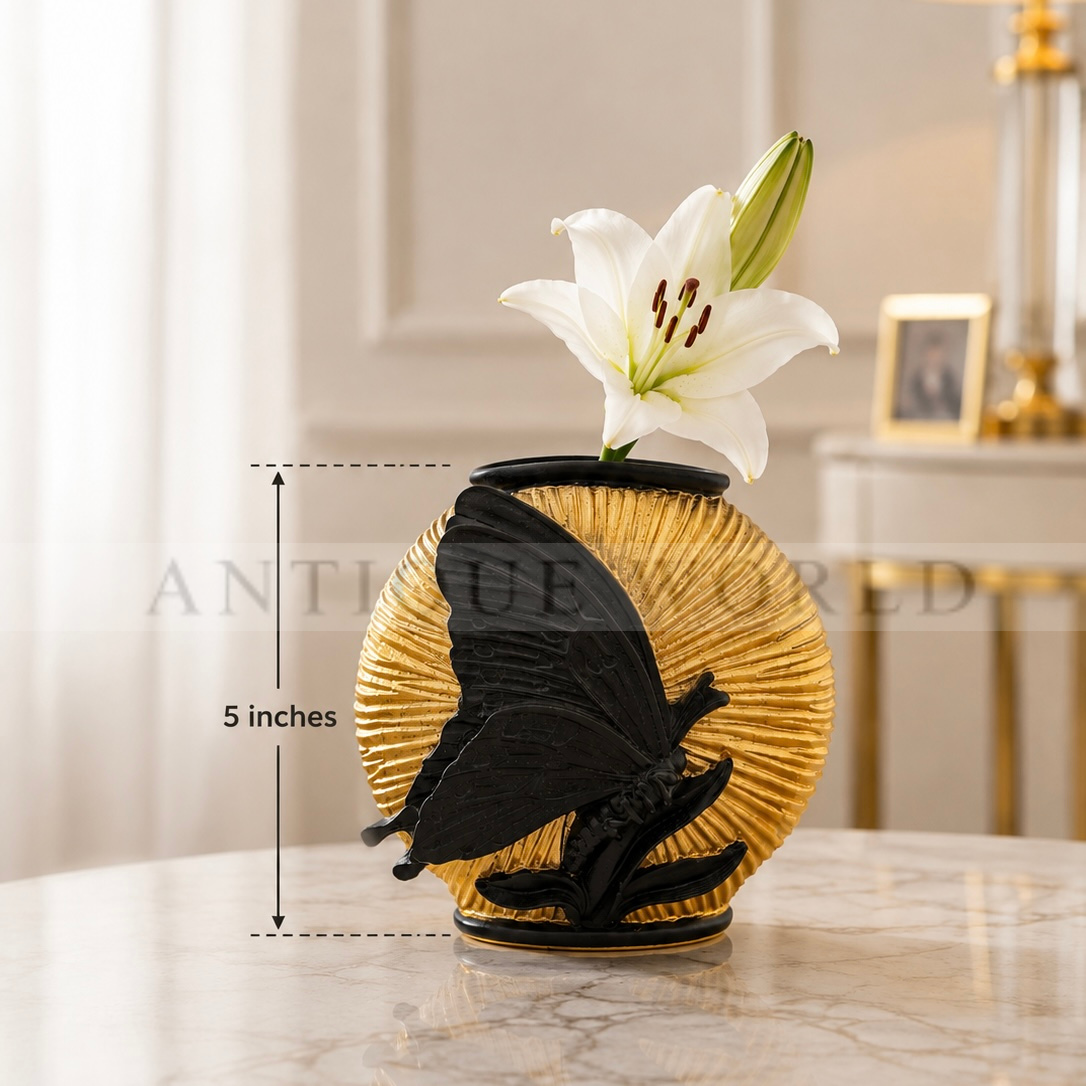 Luxury Black & Gold Butterfly Accent Vase