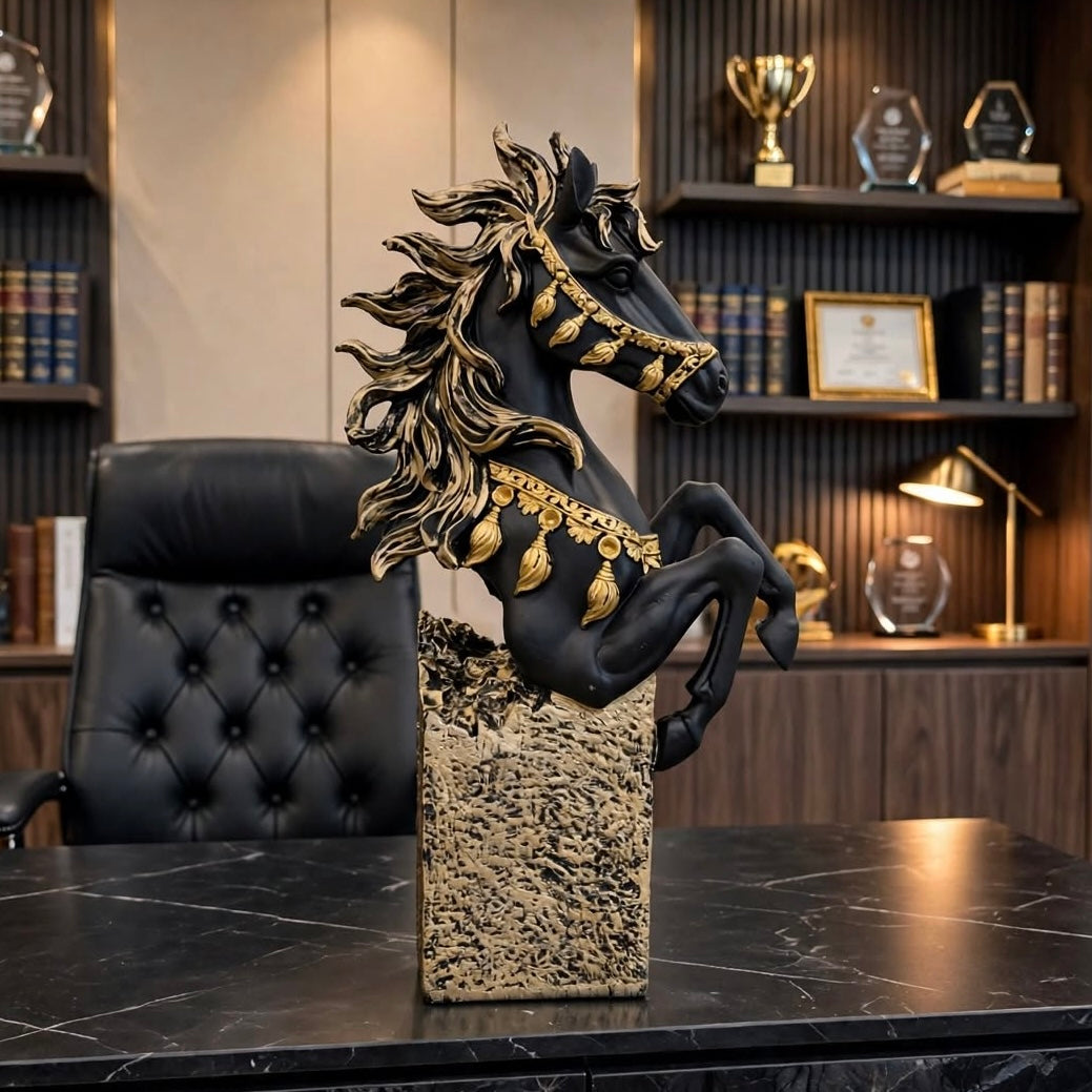 Majestic Gold Horse Figurine - Premium Resin Horse Statue for Luxury Home Decor