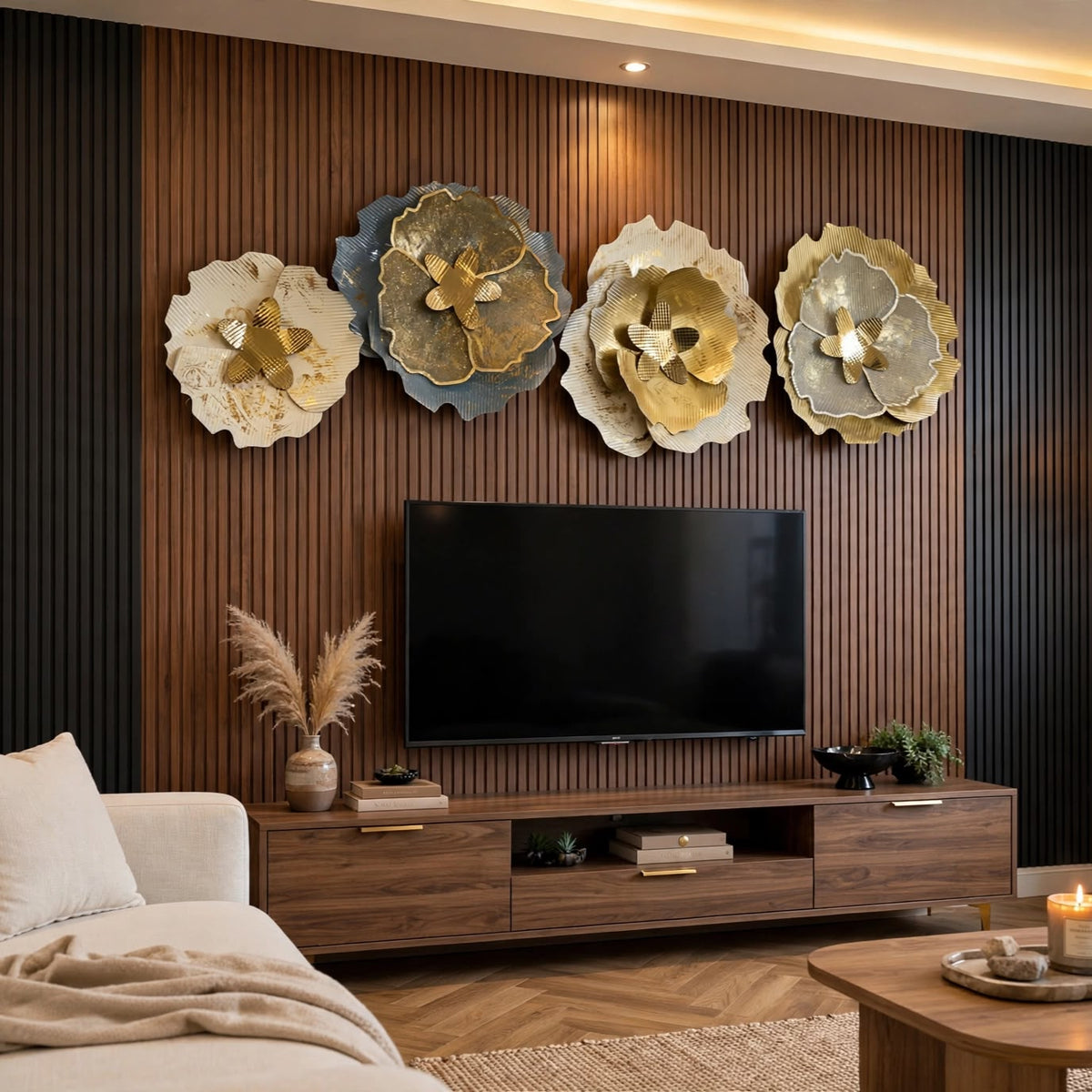 Contemporary Gold and Silver Metal Flower Wall Decor