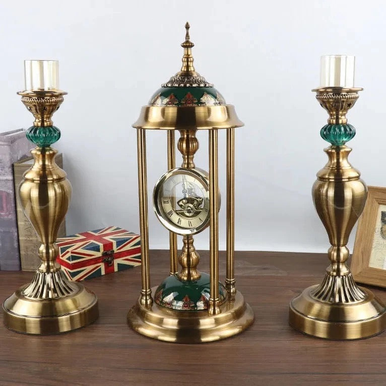 European Vintage Metal Table Clock ( 3pc set )