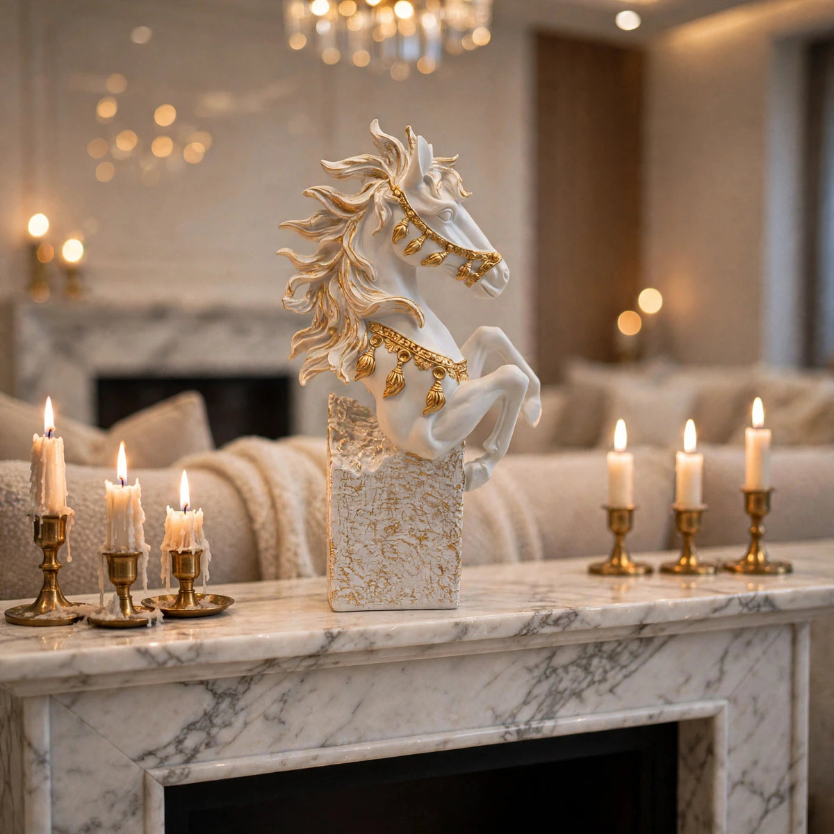 Majestic Gold Horse Figurine - Premium Resin Horse Statue for Luxury Home Decor