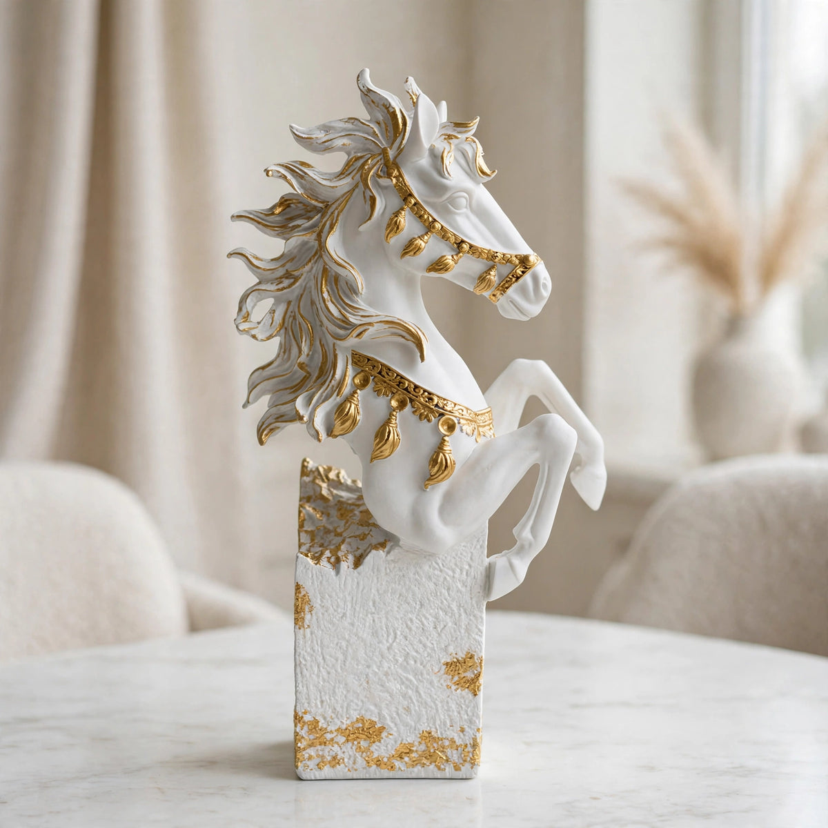 Majestic Gold Horse Figurine - Premium Resin Horse Statue for Luxury Home Decor