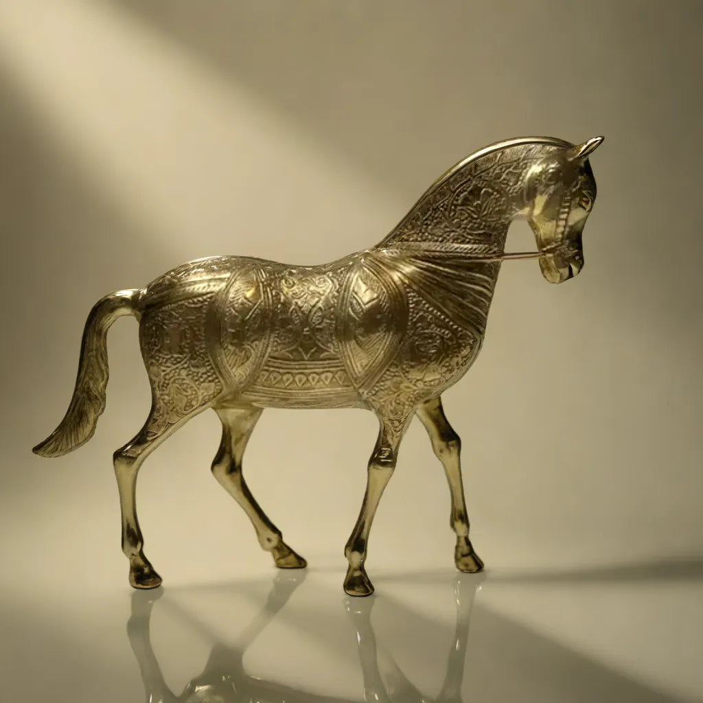 Beautiful Gold Brass Horse Sculpture