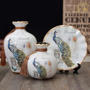Peacock Ceramic Vase,Set of 3 Pieces