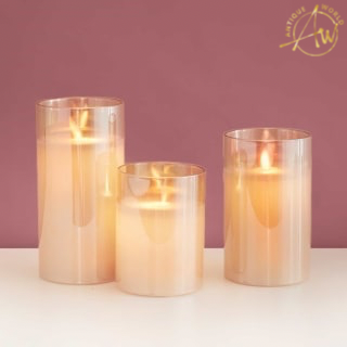 Simile Gold Glass Flameless Candles Flickering ( Set of 3 )