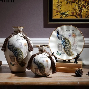 Peacock Ceramic Vase,Set of 3 Pieces