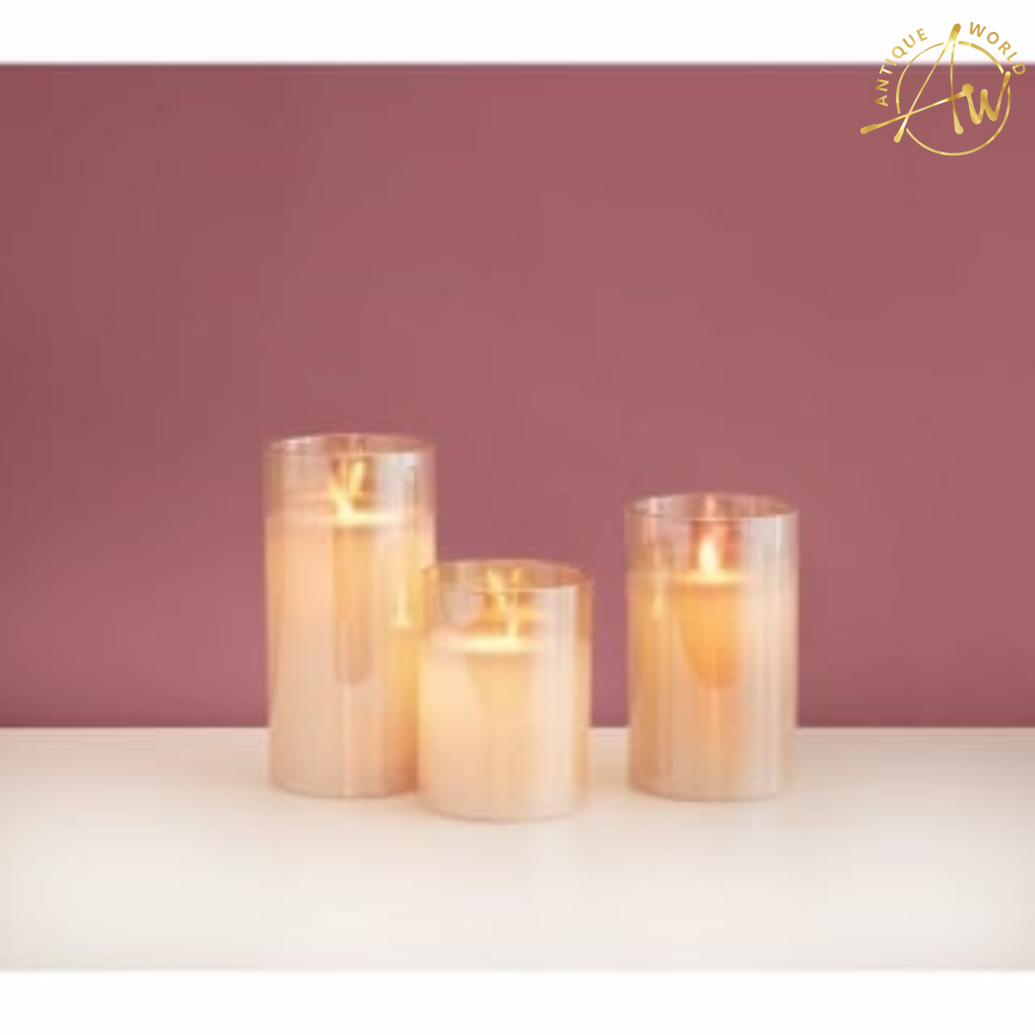 Simile Gold Glass Flameless Candles Flickering ( Set of 3 )