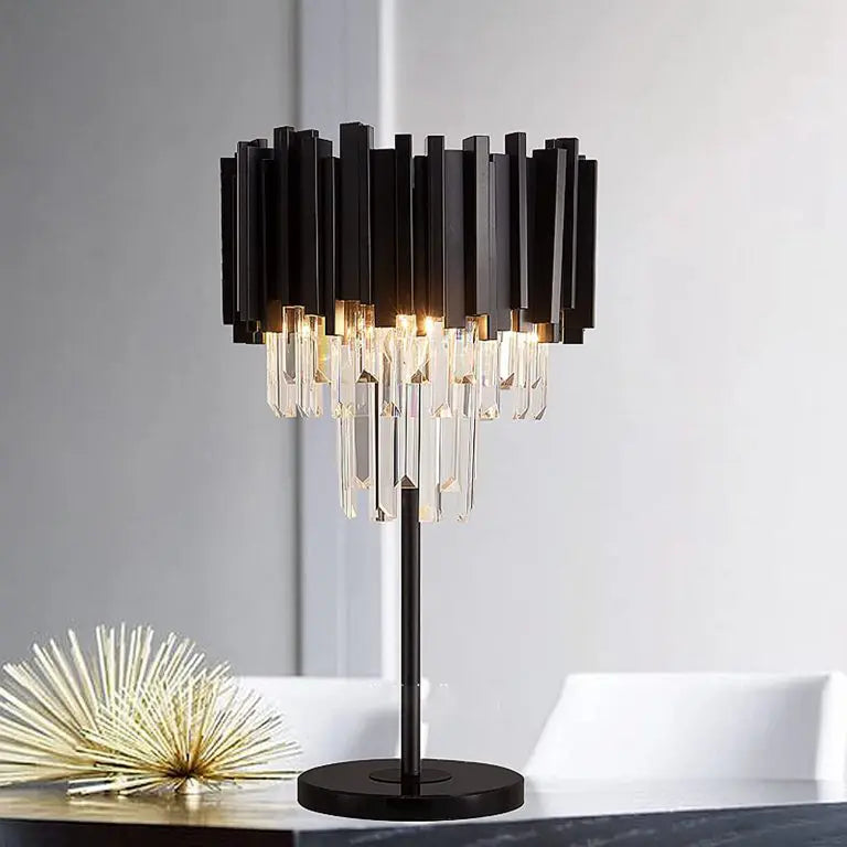 Metal Black Table Lamp with White Crystal Bars