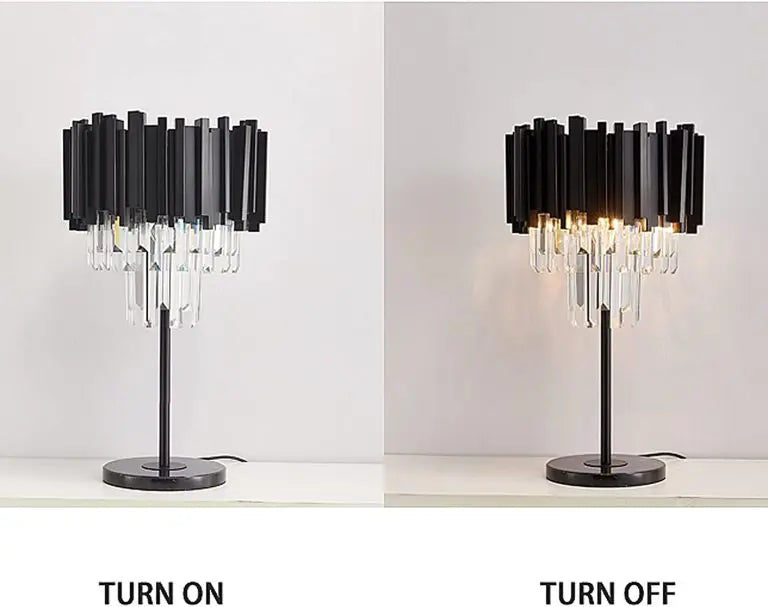 Metal Black Table Lamp with White Crystal Bars