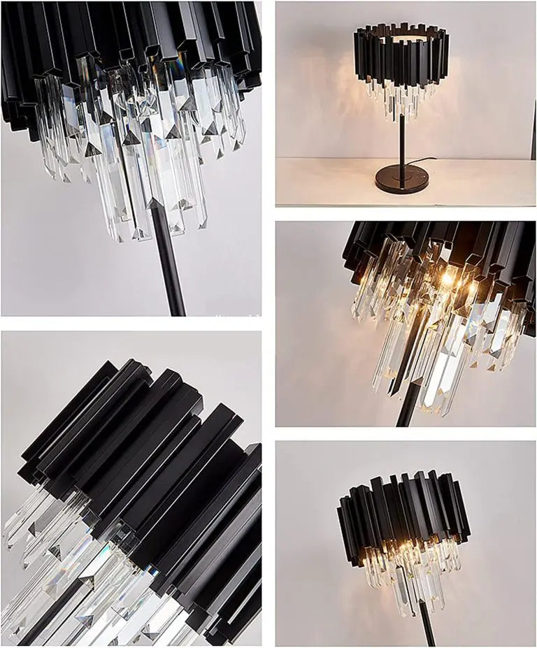 Metal Black Table Lamp with White Crystal Bars