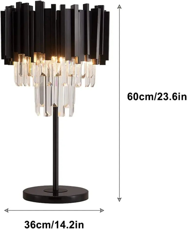Metal Black Table Lamp with White Crystal Bars