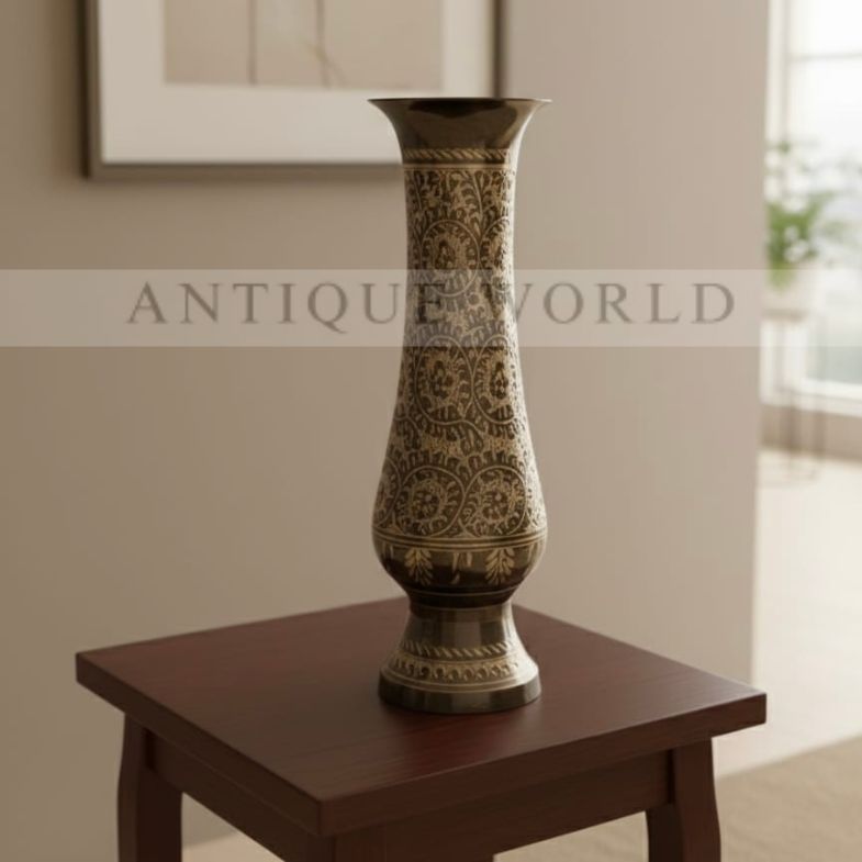Engraved Brass Vase with Lid