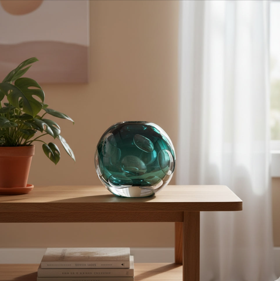 Oval Green Glass Vase