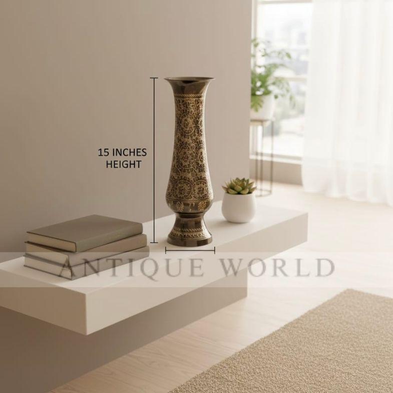 Engraved Brass Vase with Lid