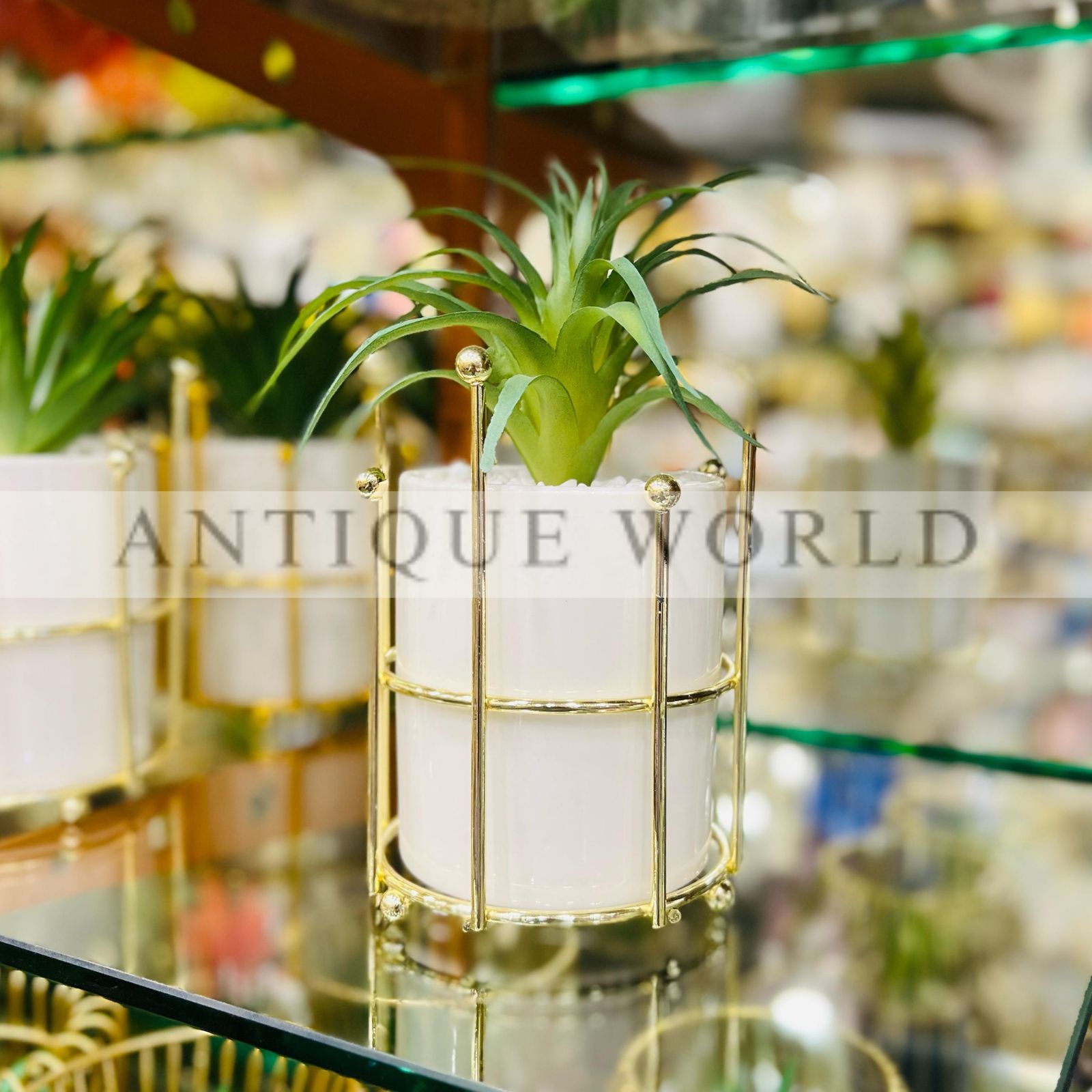 Gilded Metal Stand with Plant