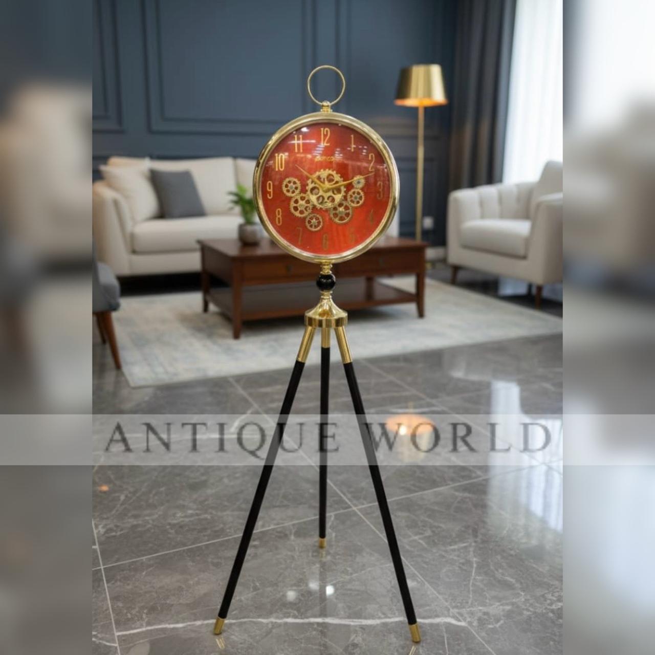 Tripod Floor Clock with a Mechanical Gear Design
