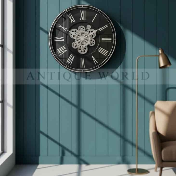 Antique Finish Round Clock with Bold Numerals