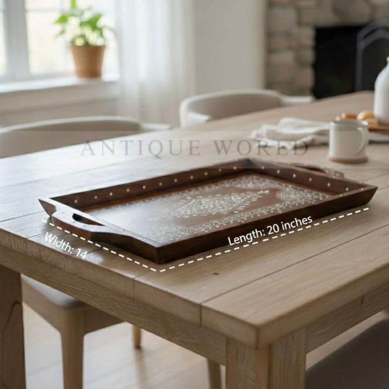 Walnut Wood & Bone Inlay Serving Tray