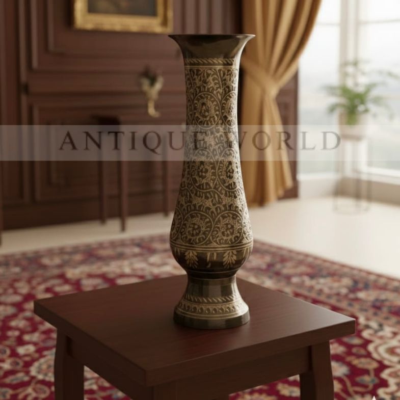 Engraved Brass Vase with Lid