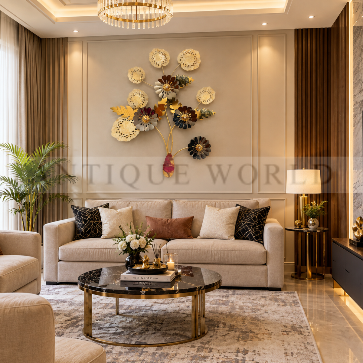 Golden Bloom Elegance Metal Wall Hanging