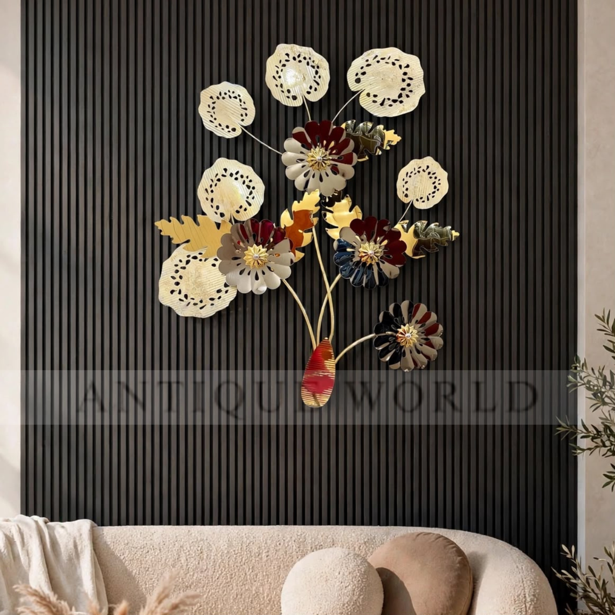 Golden Bloom Elegance Metal Wall Hanging