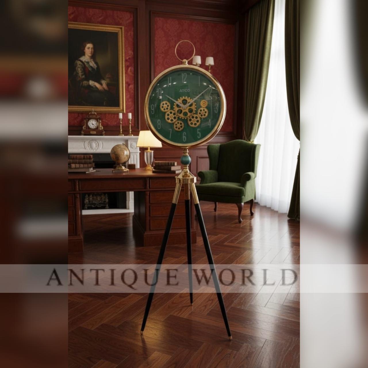 Tripod Floor Clock with a Mechanical Gear Design