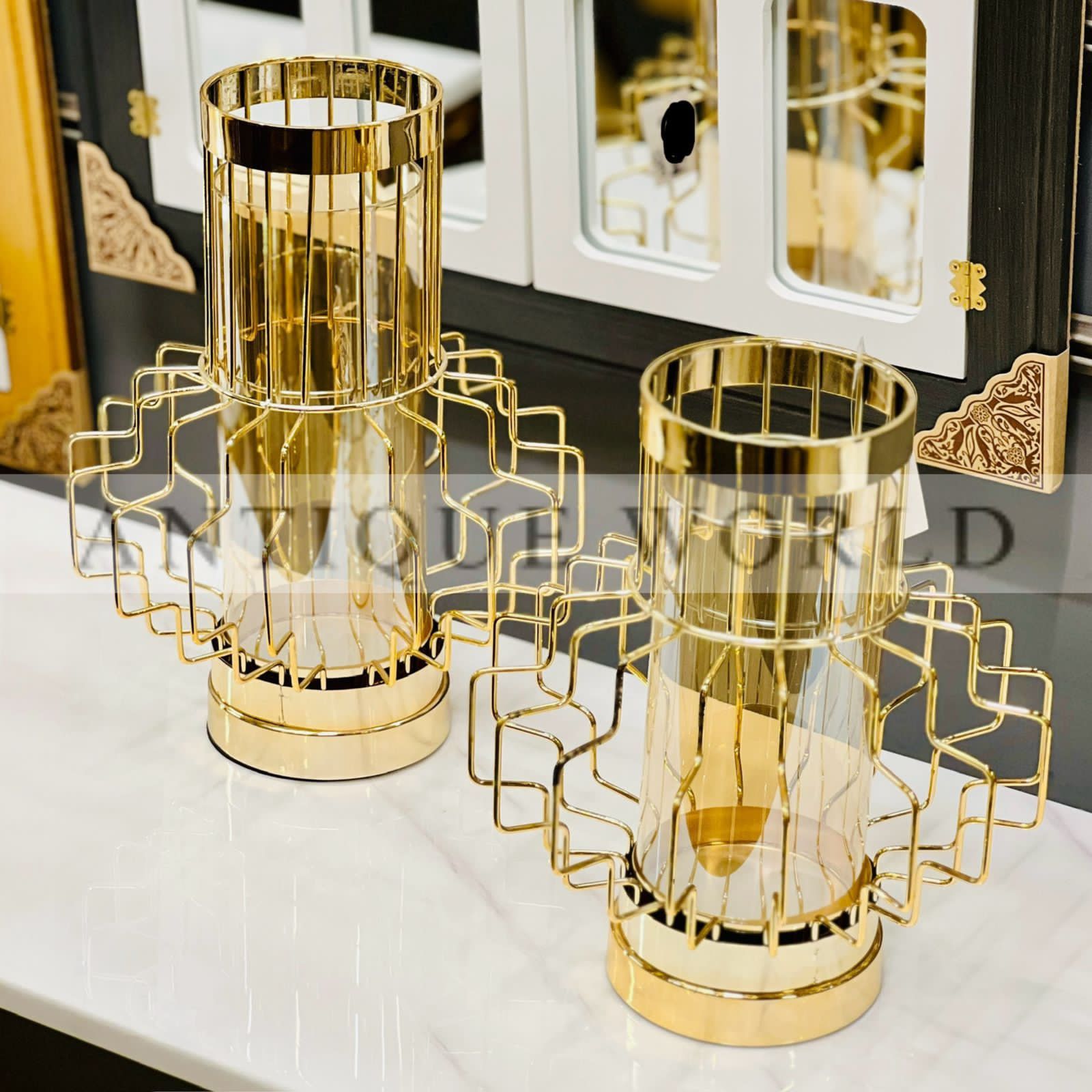 Gold Bamboo Glass Candle Stand