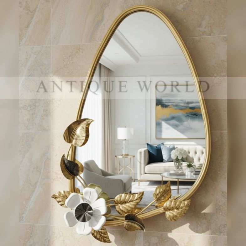 Golden Floral Oval Wall Mirror