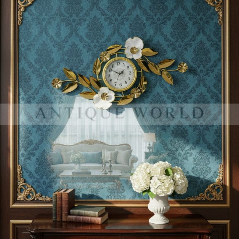 Metal Leaf and Flower Accent Clock