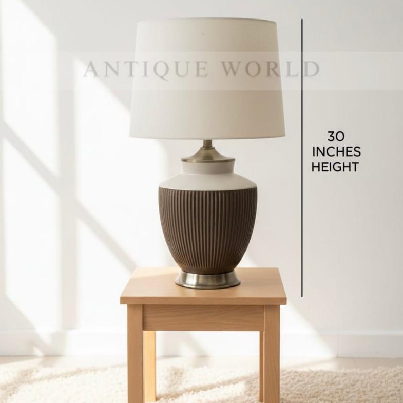 Amber Swirl Bedside Lamp with Simple Drum Shade