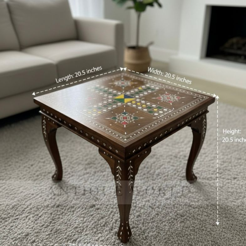 Artisanal Wooden Ludo Table with Cabriole Legs