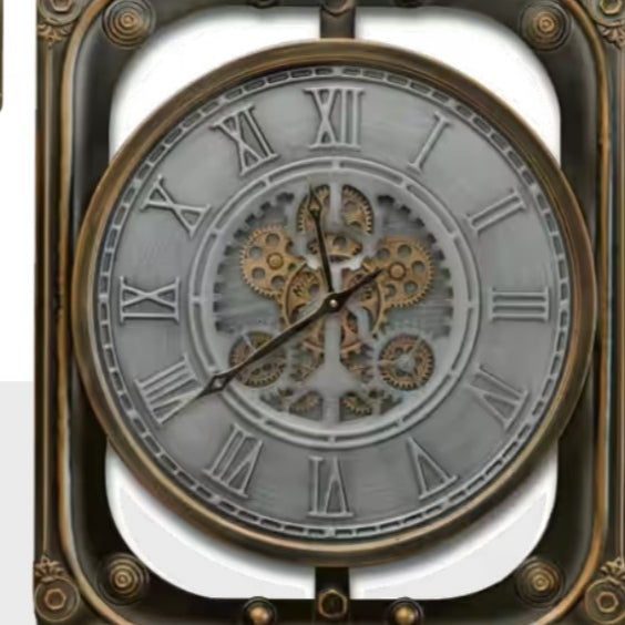 Rectangular Gears Rotro Roman Wall clock