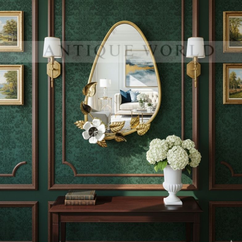 Golden Floral Oval Wall Mirror